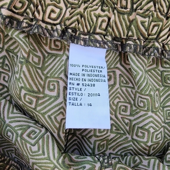 GREEN/GOLD GeoPrint Front Pleat/Back Elastic Pants w/side Button Closure Size 14 - Picture 5 of 10